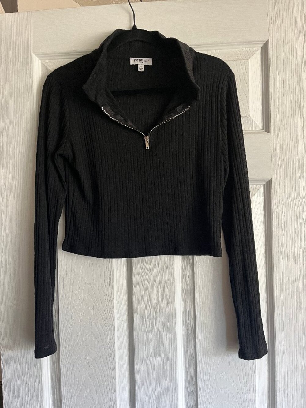 Freshman Black Quarter Zip Crop Sweater X-Large Collared Long Sleeve Top XL